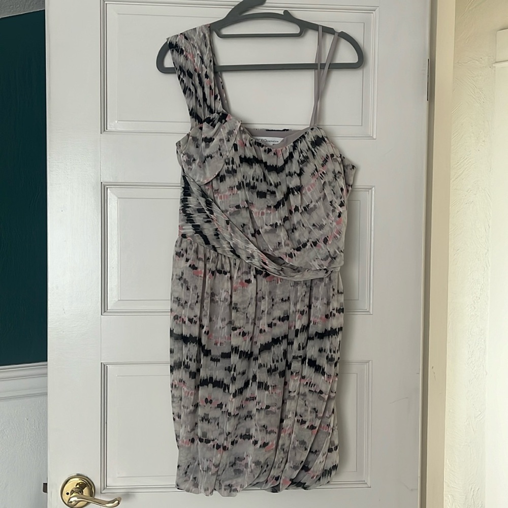 Bcbg Printed Grey Patterned Draped Mini Cocktail … - image 1